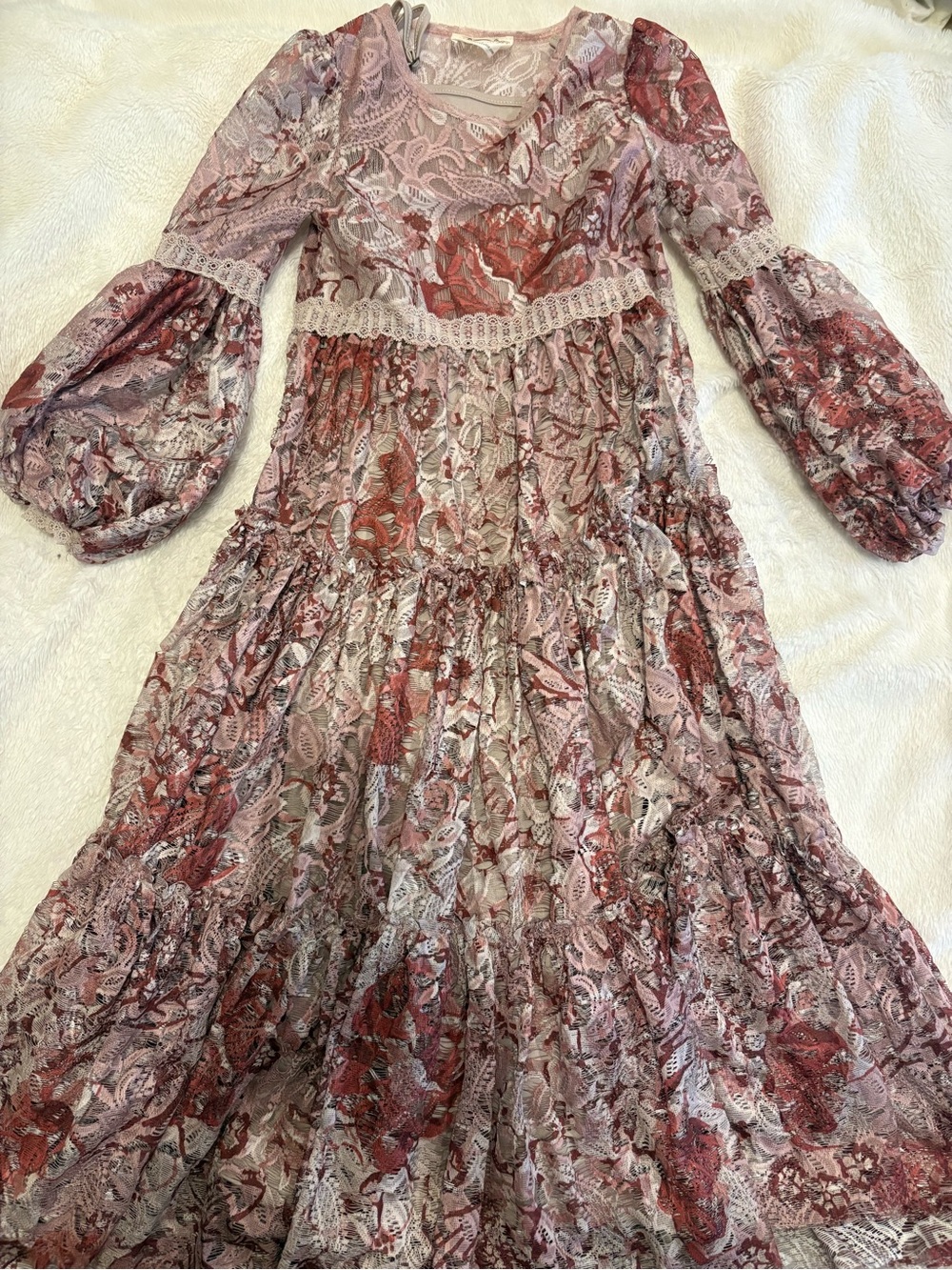 Girls' Floral Lace Tiered Maxi Dress in Dusty Rose